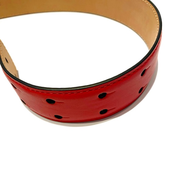 MOSCHINO Red Gold Logo Leather Belt NWT - Picture 9 of 15